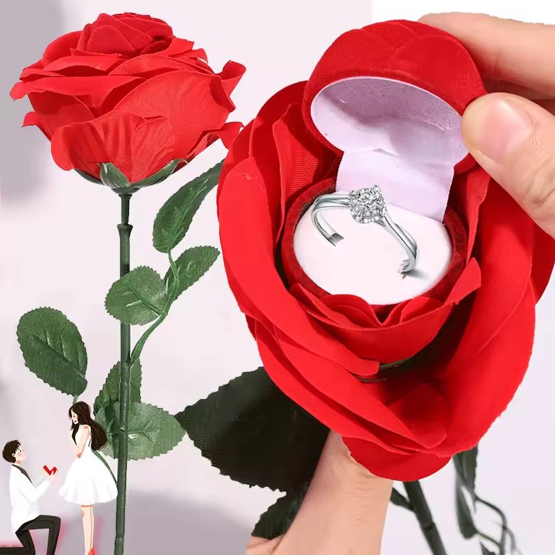 2pcs Romantic Rose Flower Ring Box for Wedding and Engagement